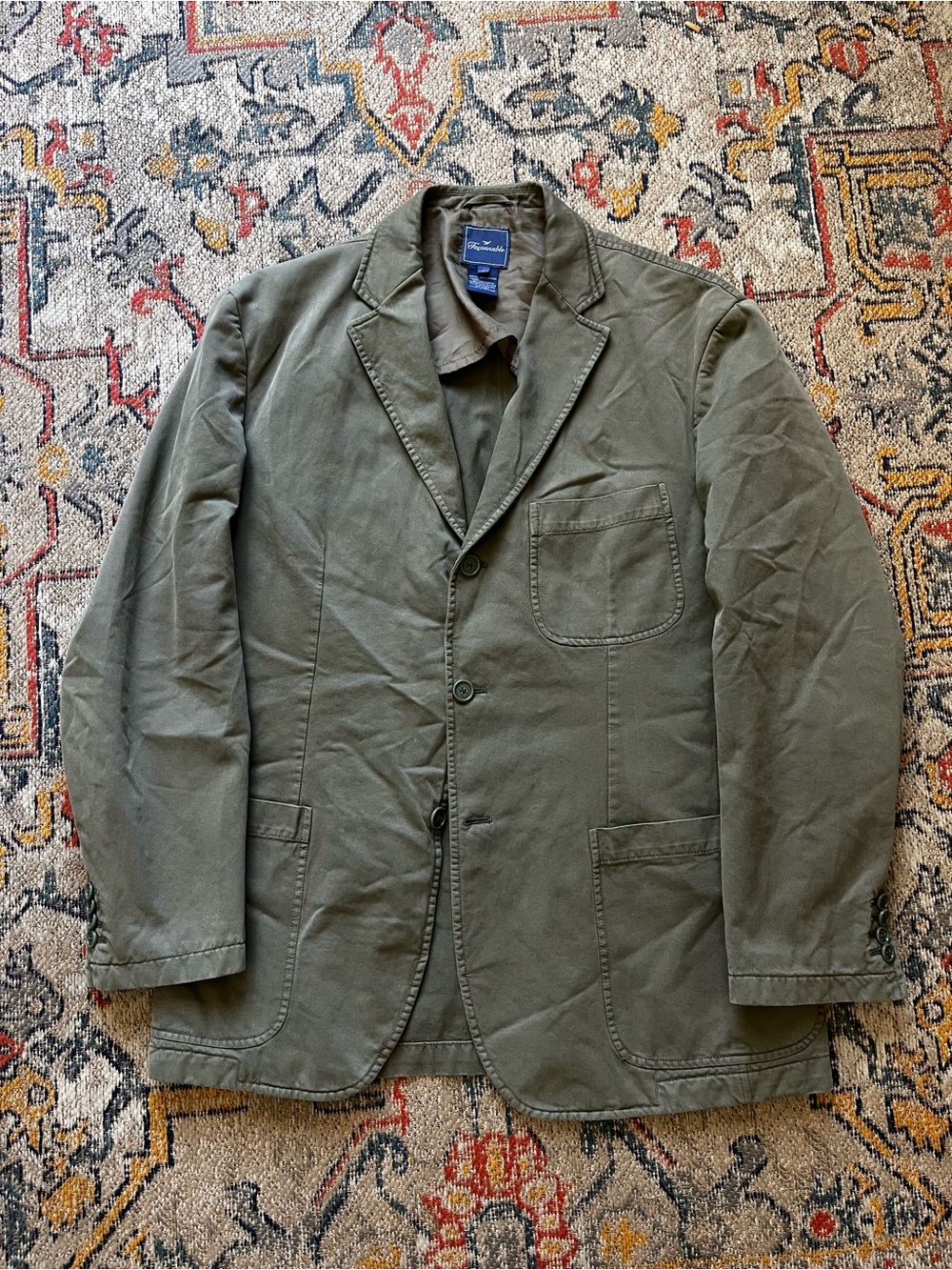 Faconnable Men's Olive Cotton Shirt Jacket Blazer Size L 3 Button